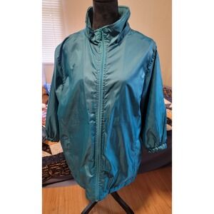 Totes Women's Fleece Lined Teal Blue Windbreaker Jacket  Full ZIp No Hood size L